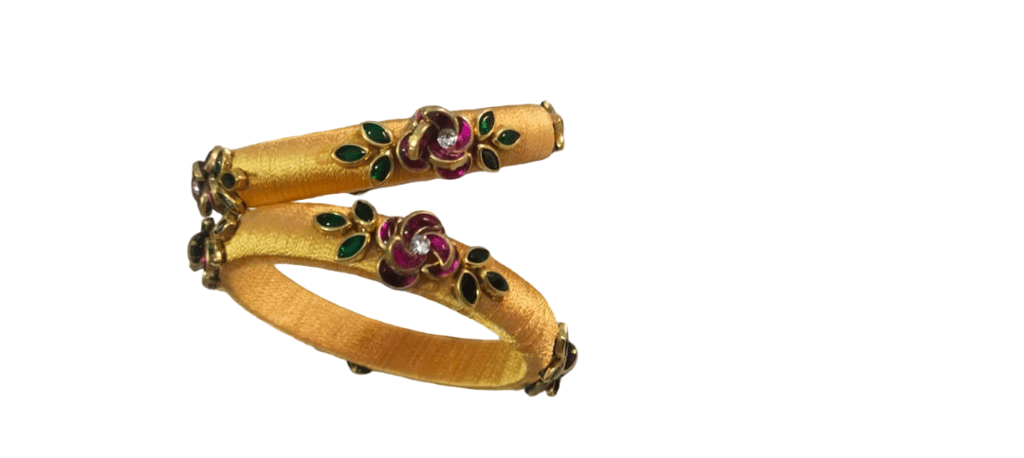 Silk Thread Bangles Set with Stone Embellishments - Colorful & Elegant view 2