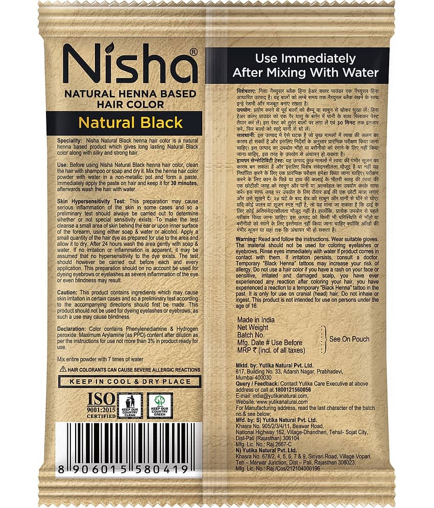 Nisha Henna Based Hair Color Natural Black 25gm Pack of 10, Ammonia Free Henna Powder Hair Colour Dye Black Hair Color view 2