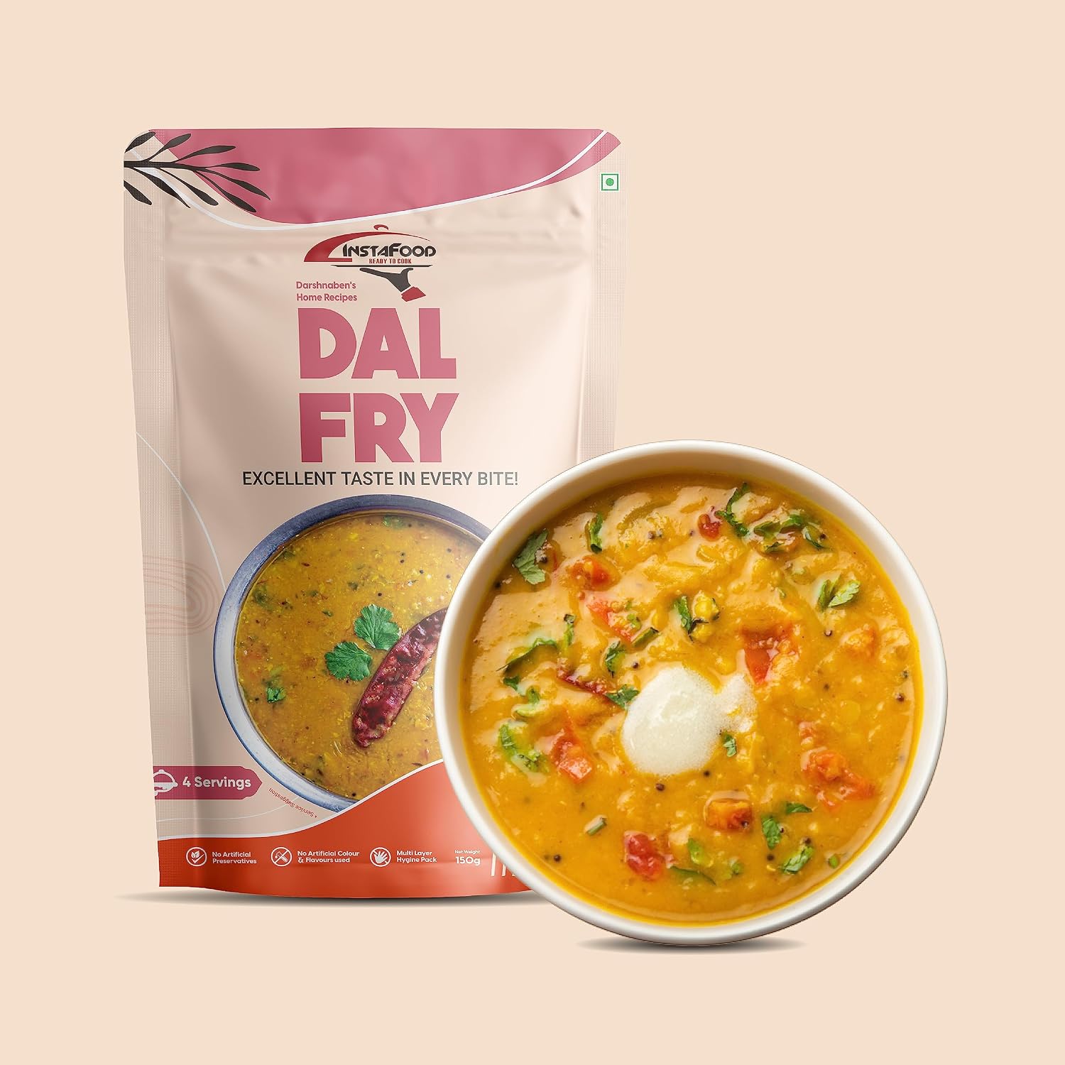 INSTAFOOD Yellow Dal Fry | Ready to Eat & Cook Meal | Zip Lock Packaging | Vegetarian Meal | Just Add Water And Cook, 150 gm view 2