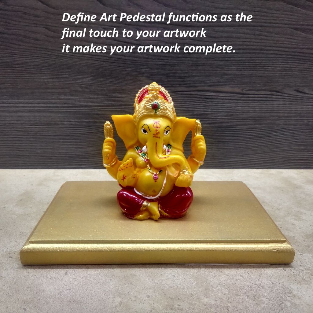 Define Art Pedestal Statue Base Pooja Chowki for Figurine Idol & Showpiece Decoration Home Decor Gold Color Rectangle Shape (8 inch x 5 inch x 1 inch Height) view 2
