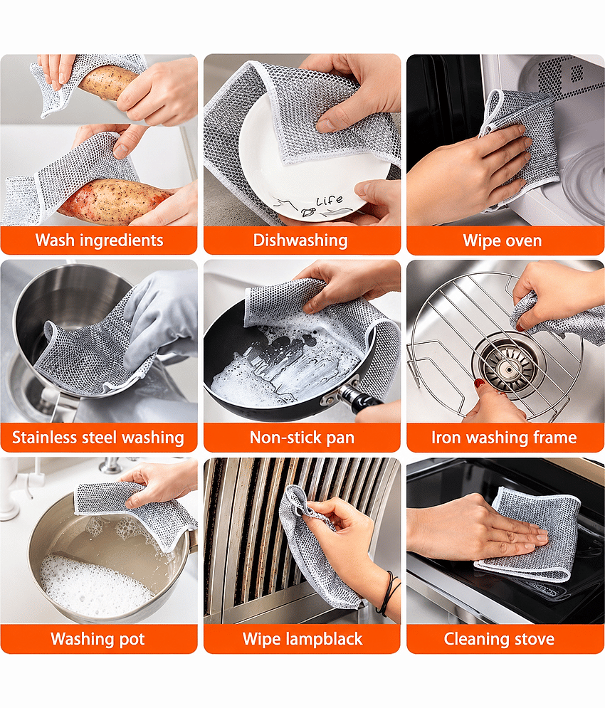 (Pack 20) Non Scratch Dish Cloths Wire, Dish Cloth, Dish Scrubber Pads, Dishwash Scrubber, Dishwash Cleaner, Dish Cleaning Wire, Dishcloth, Dishwash Cloth, Dishwashing Rags, Washing Cloth, Scrubber Pads, Washing Rags view 2