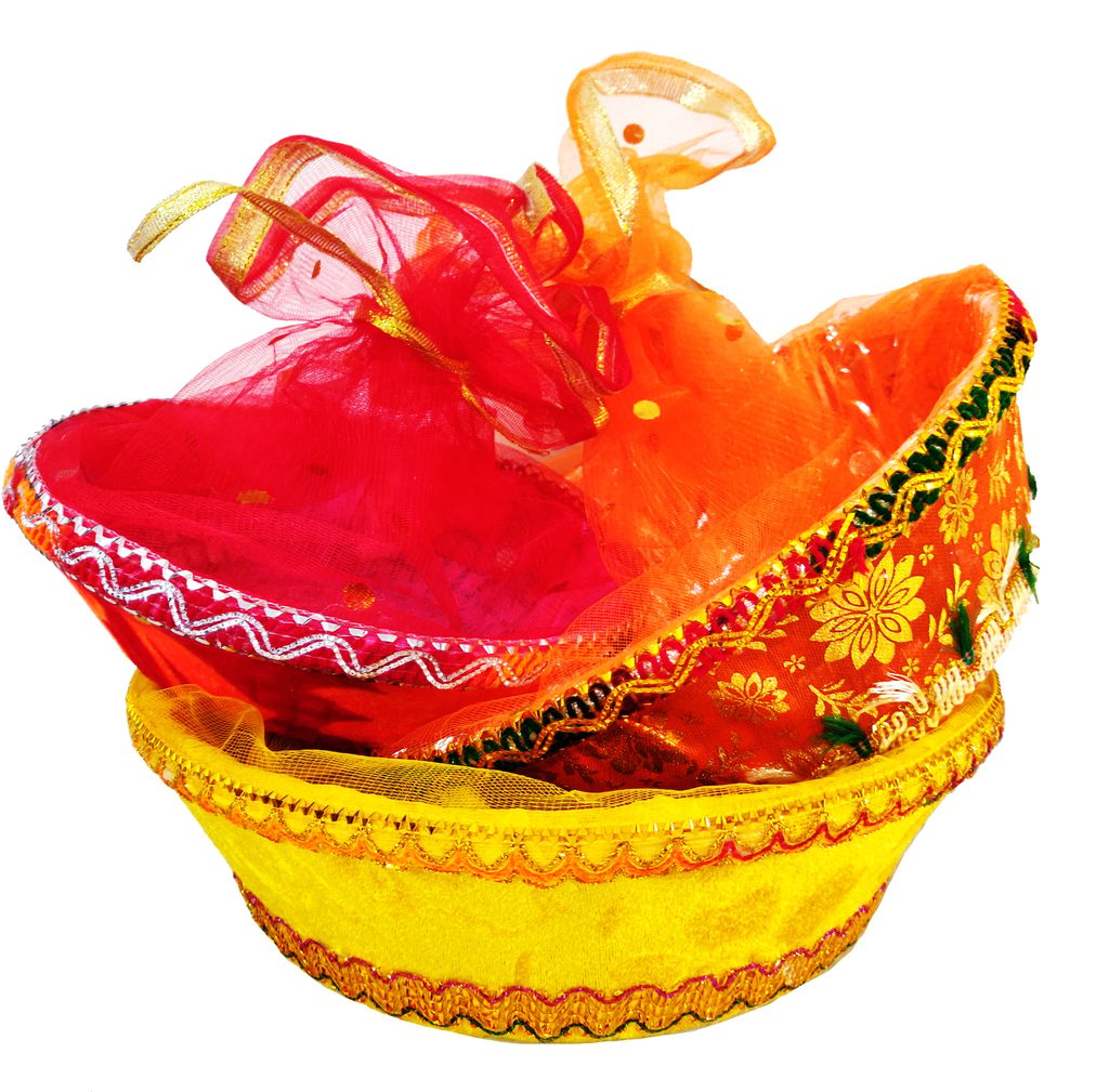Omkar by R3 Inc. Round Gift Basket for Gifts Hampers | Fancy Basket | Wedding Basket for gift|fruit Packing (Pack of 3) Small, Medium & large - Multi Color view 2