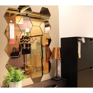 Grahak Trend 20 Hexagon with 10 Butterfly Golden (Size 10.5 x 12.1 cm) 3D Acrylic wall Sticker.