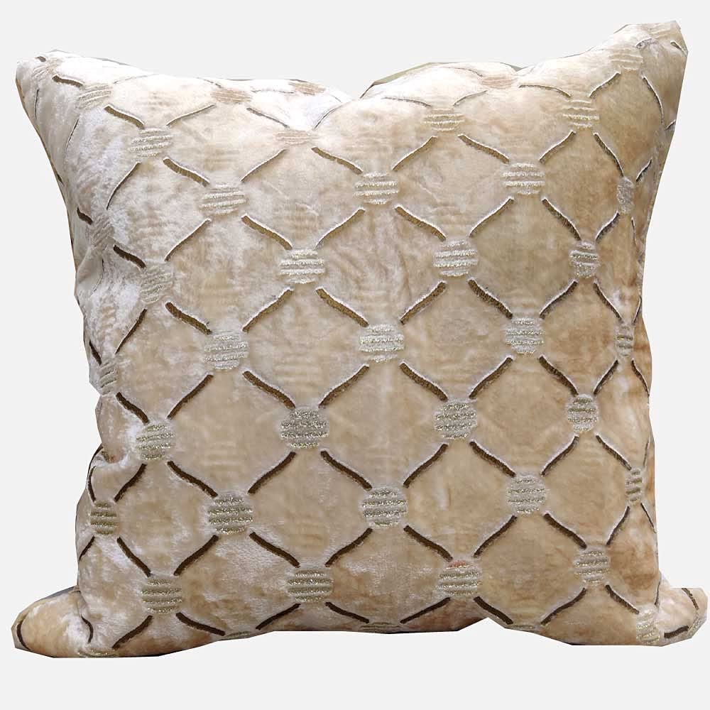 Beige Cushion Cover Geometric Embroidered Stitched Zippered Velvet Cushion Cover | 16X16 Inches | 40cm * 40 cm I Set of 5 view 2