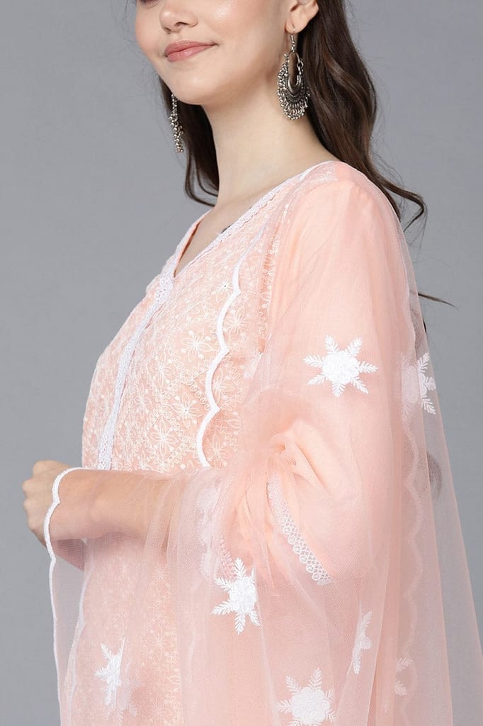 Peach Poly Silk Straight Sharara Suit Set PKSKD1406 view 2
