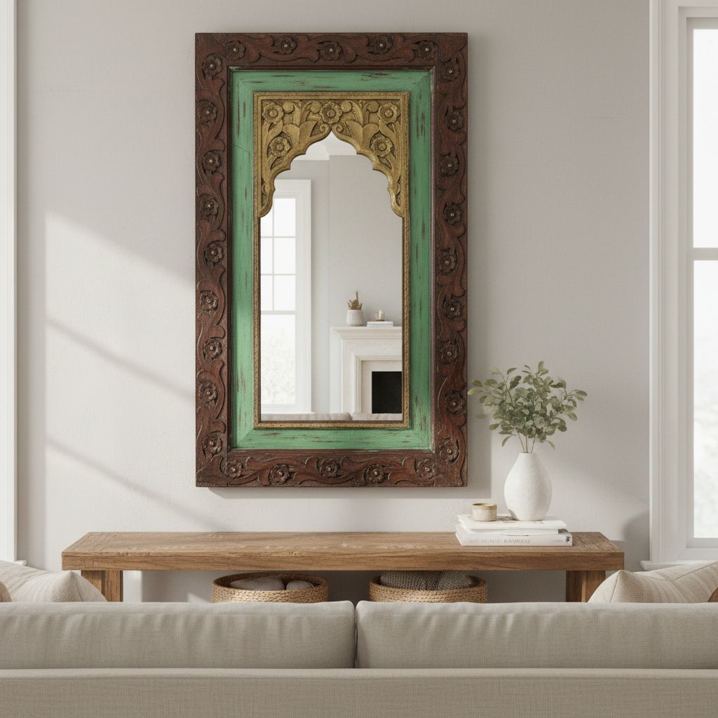 Wood Framed Mirror Bathroom & Living Room view 2