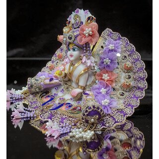 Lavender Designer Laddu Gopal Dress with Pagdi | Heavy Floral Thakur Ji Poshak with Tassels view 2