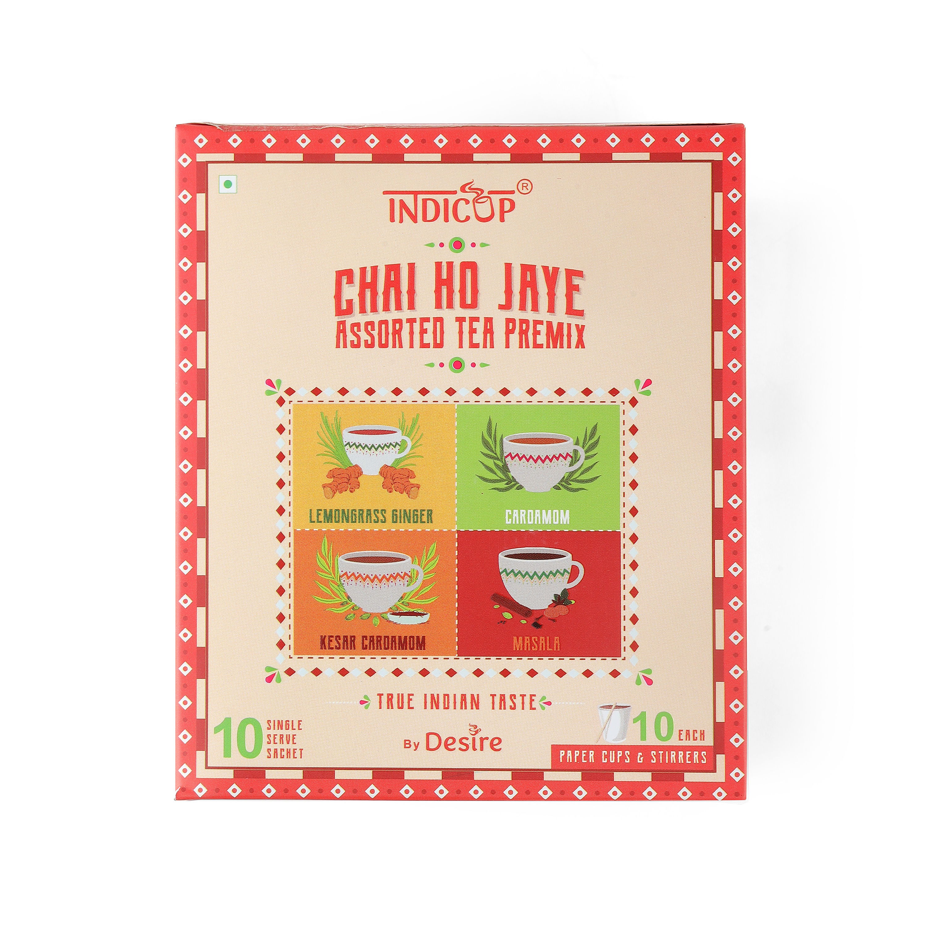 Indicup Instant Tea Premix Sachets Assorted Flavors Cardamom, Lemongrass Ginger, Masala Chai & Kesar Cardamom Premix (10 Sachets) view 2