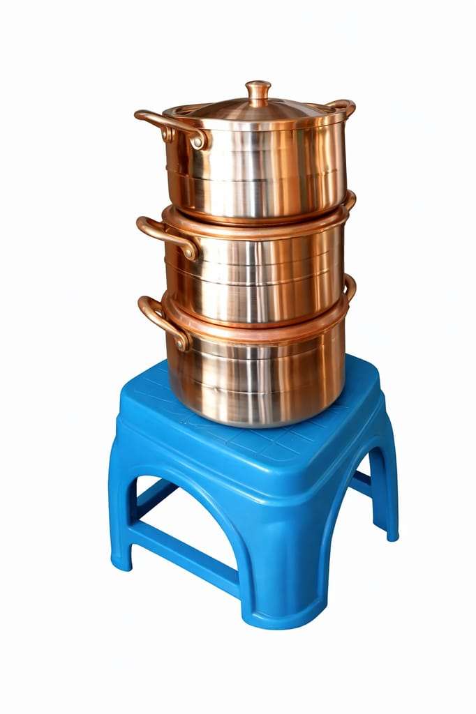 Handcrafted Copper 3-Tier Tiffin Carrier with Lid & Handle – Traditional Lunch Box