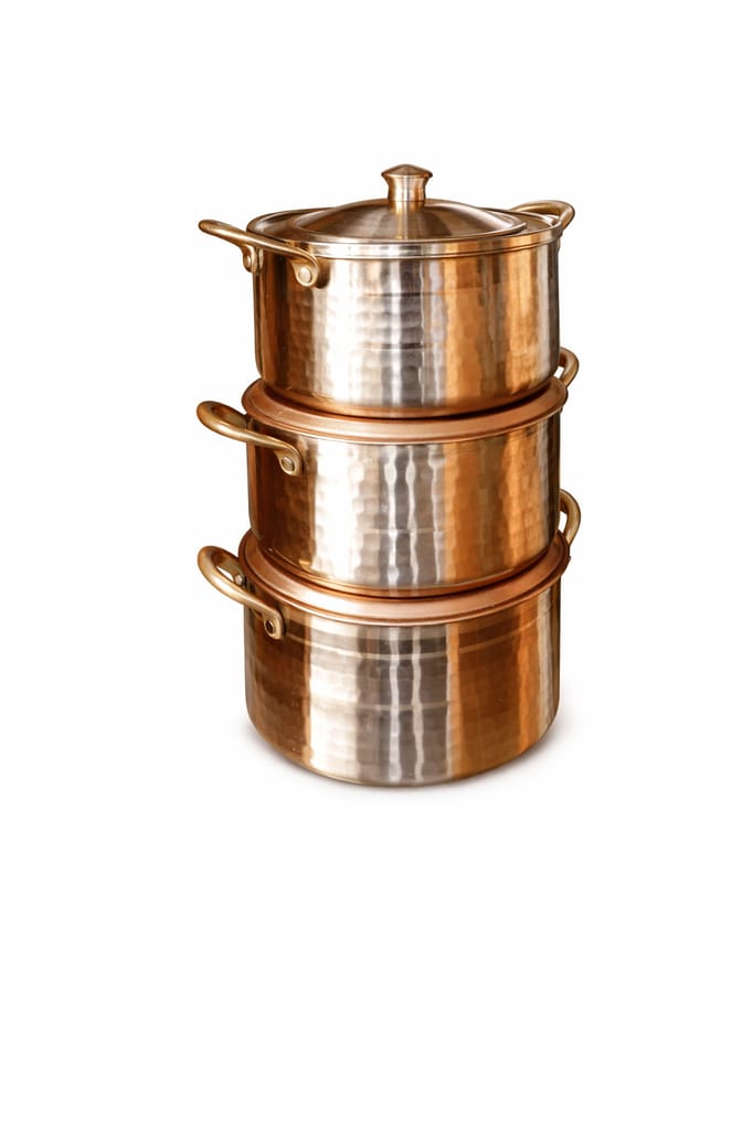 Handcrafted Copper 3-Tier Tiffin Carrier with Lid & Handle – Traditional Lunch Box view 2