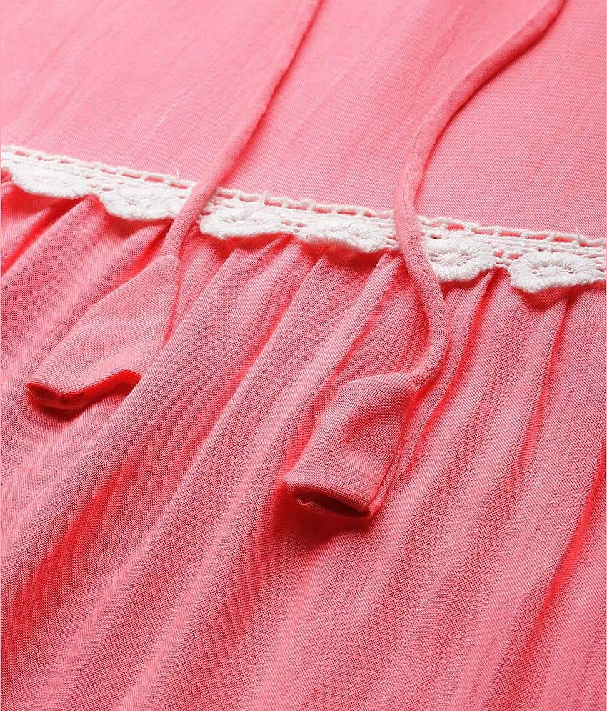 The Dry State Women Rayon Solid Fit & Flare Dress ( Pink ) view 2