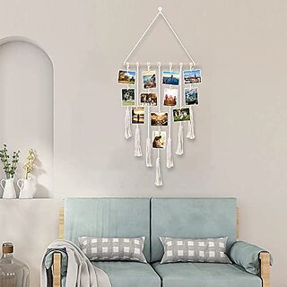Khush Its Amazing Home Decor Wall Hanging Hand Made Photo Display VII (7) Cotton Rope,Multi Wood Clips,KWH017,Rope view 2
