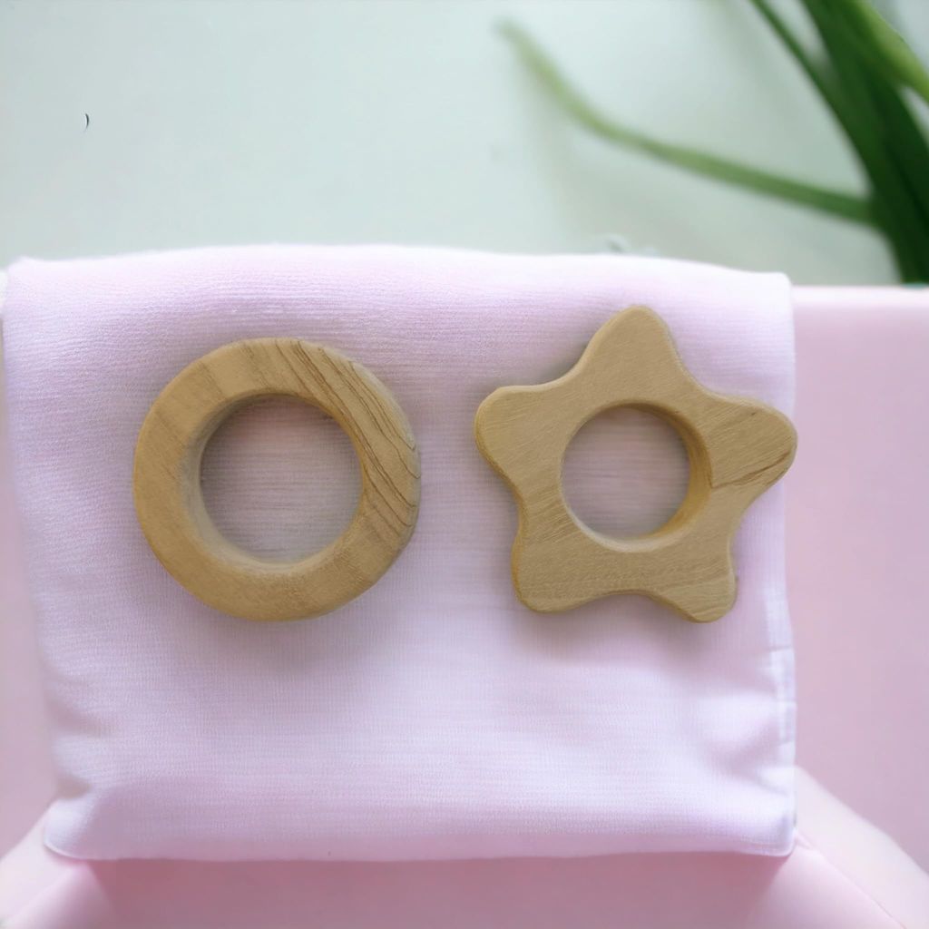 Neemtoys Baby Gum Soothing Neem Wooden Teethers of Shapes Flower and Circle view 2