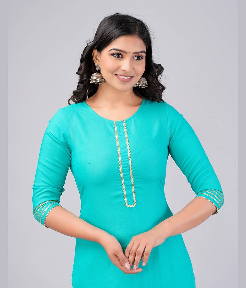 MAUKA Rayon Solid Straight Women's Kurti - Turquoise ( Pack of 1 ) view 2