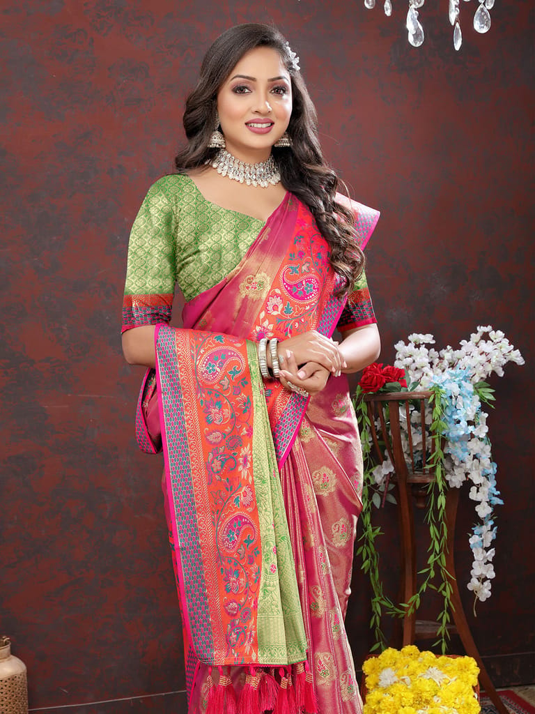 Magenta Kanjivaram Silk Woven Design with Zari Weaving Saree view 2