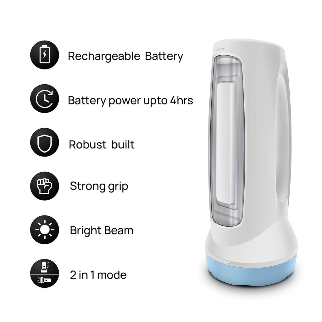 Crystal Multi Functional Emergency LED Torch Cum Lantern|Emergency Light with Ergonomic Design |Li Ion battery (White), Pack of 1 view 2