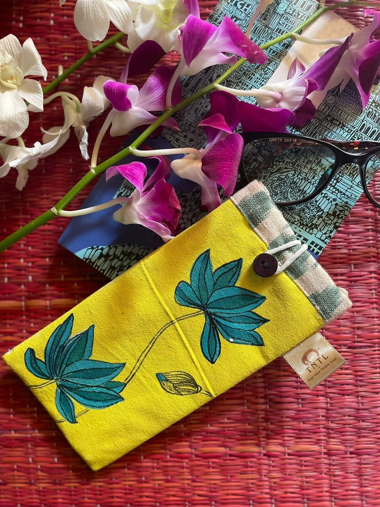 Hand Painted Fabric Glare Pouch - Blue Lotus Flower view 2