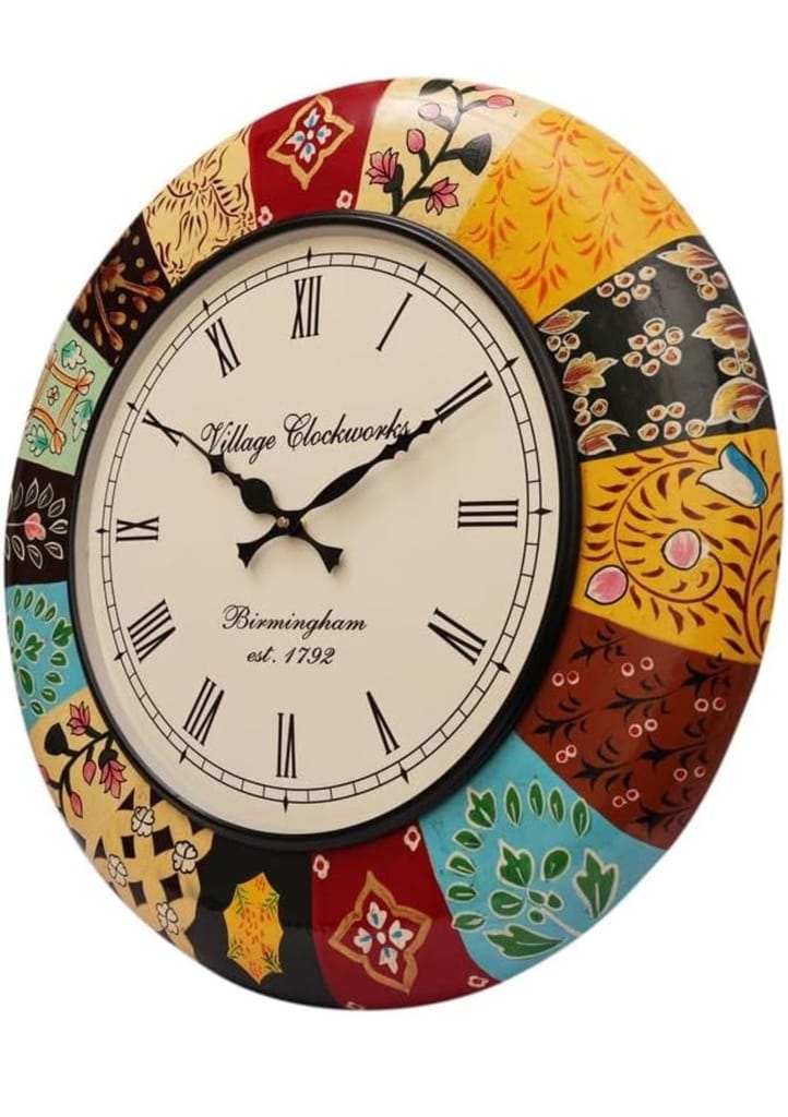 Nikhil Art Wood Roman World Wall Analog Clock Antique Hand Painted Clock For Bedroom Living Room Home And Office view 2