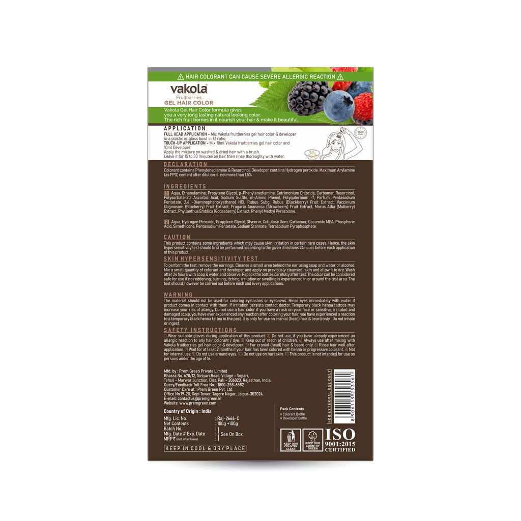Vakola Fruitberries Dark Brown Gel hair Color for Men & Women (Gel Hair Color & Developer) view 2