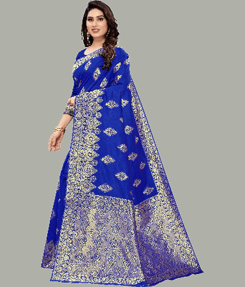 GARIYA Banarasi Silk Embellished Saree With Unstitched Blouse Piece ( Blue ) view 2