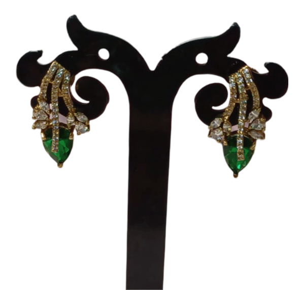 Gold-plated traditional Indian necklace set with green stones view 2