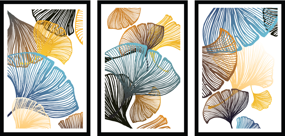SET OF 3 MULTICOLOUR GINKGO LEAVES WALLART 48in X 24in WITH BLACK FRAME view 2