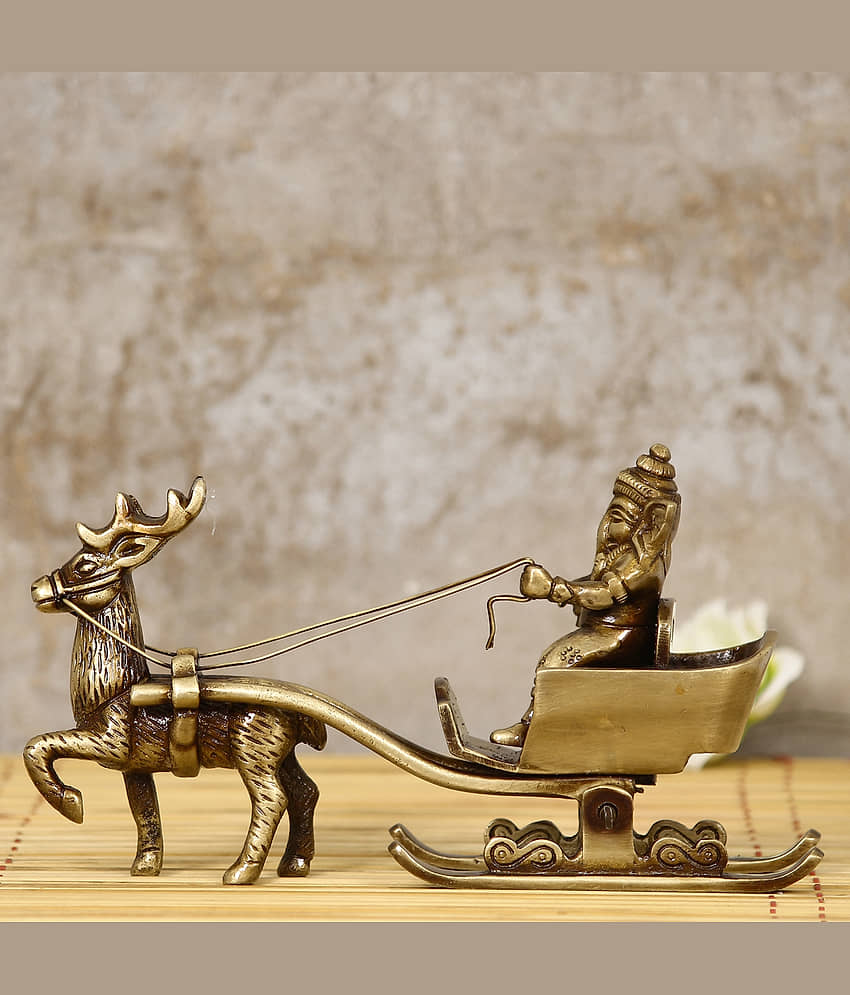 eCraftIndia Gold-Toned Handcrafted Lord Ganesha Savari Antique Showpiece view 2