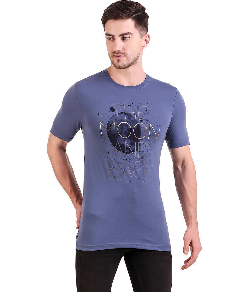 Bravezi Pack of 1 Cotton Blend Slim Fit Men's T-Shirt ( Blue ) view 2