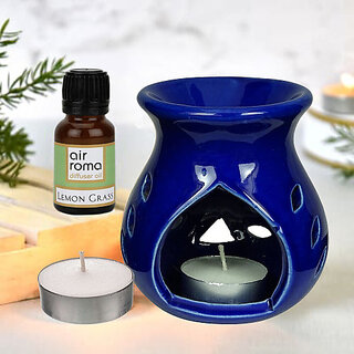 Airroma Aroma Diffuser Gift Set - Blue Oil Burner with Tea Lights Lemongrass Oil view 2