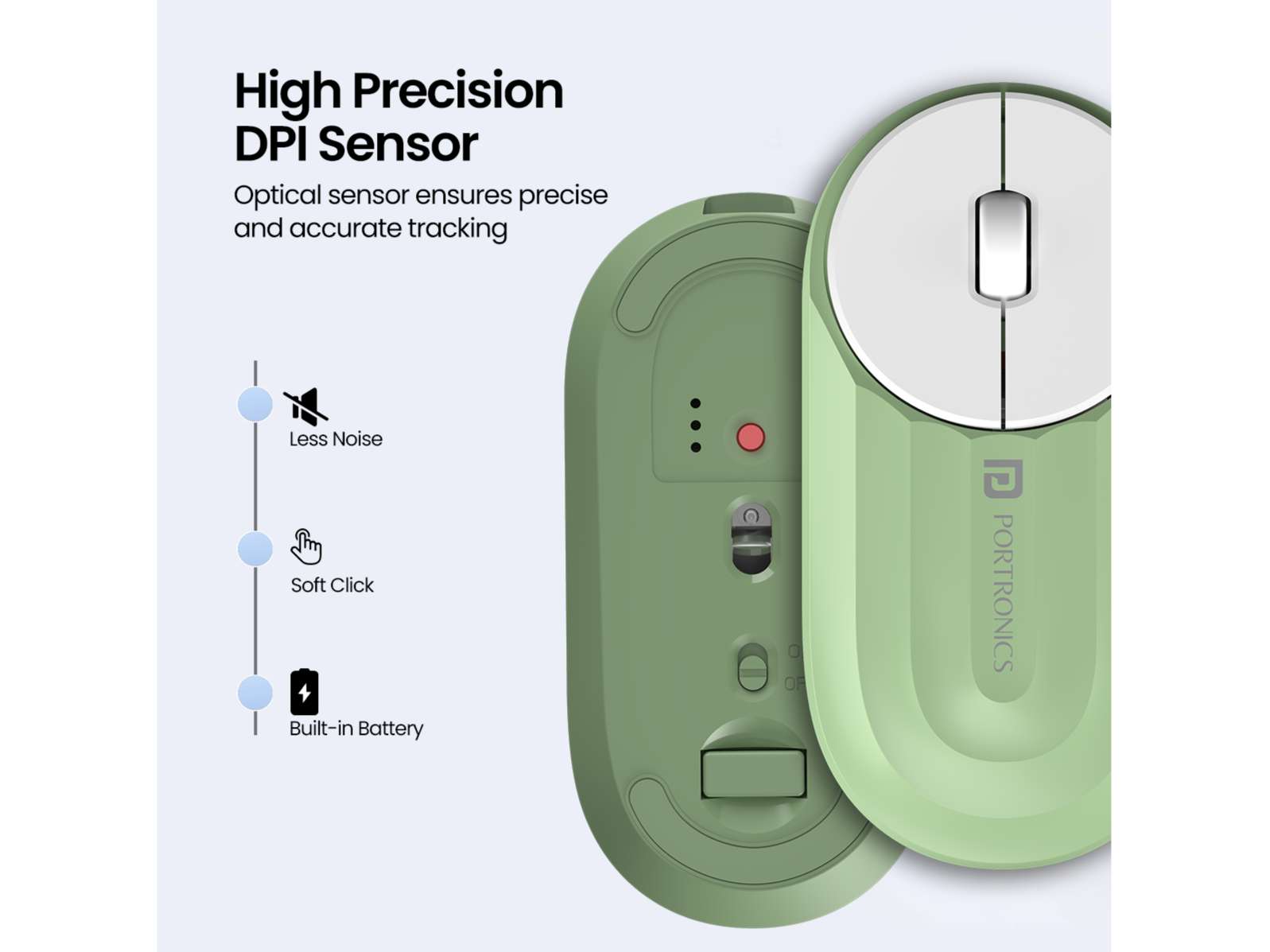 Portronics Toad 6 Bluetooth & 2.4 GHz, Rechargeable, Semi-circular Buttons, Multi-device Pairing - Green view 2
