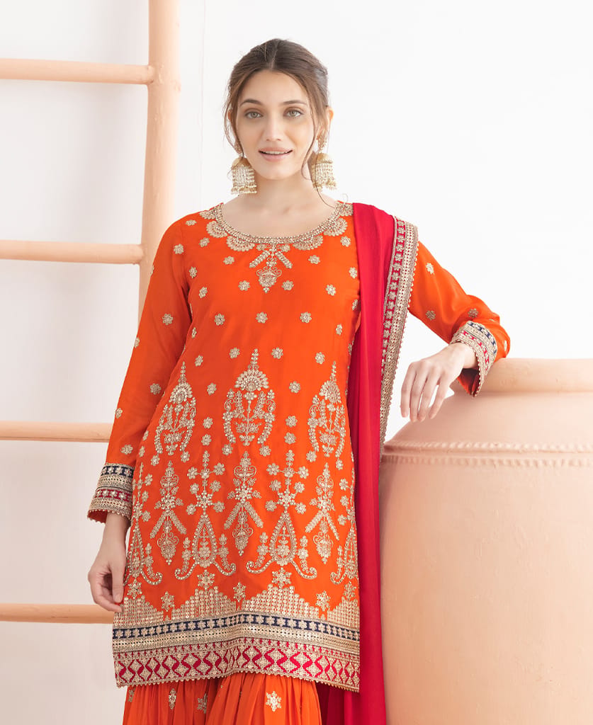 Trendy Green Chinon Sharara Suit for Women Festival Wear view 2