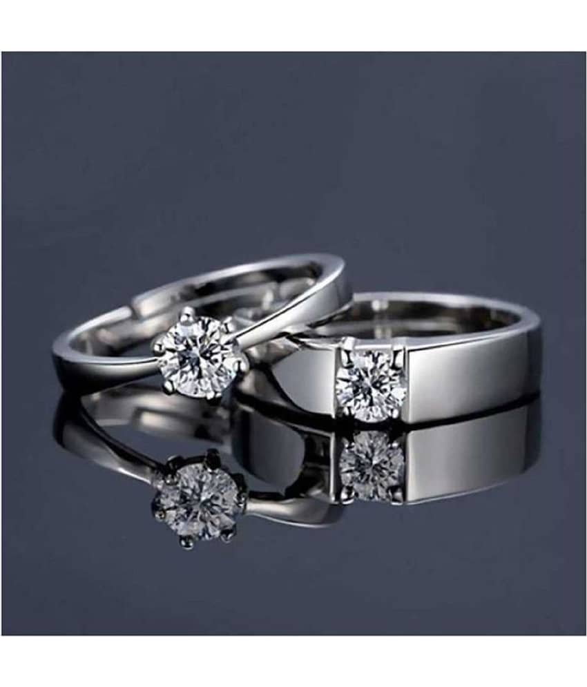 Adjustable Couple Rings Set for lovers Silver Plated Solitaire for Men and Women view 2