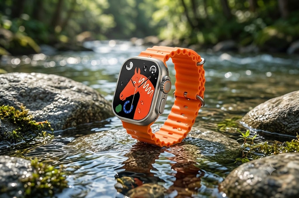T800 Ultra Smart Watch 1.99" HD Display with Bluetooth Calling, Sports Modes & Fitness Tracker (Orange Strap)