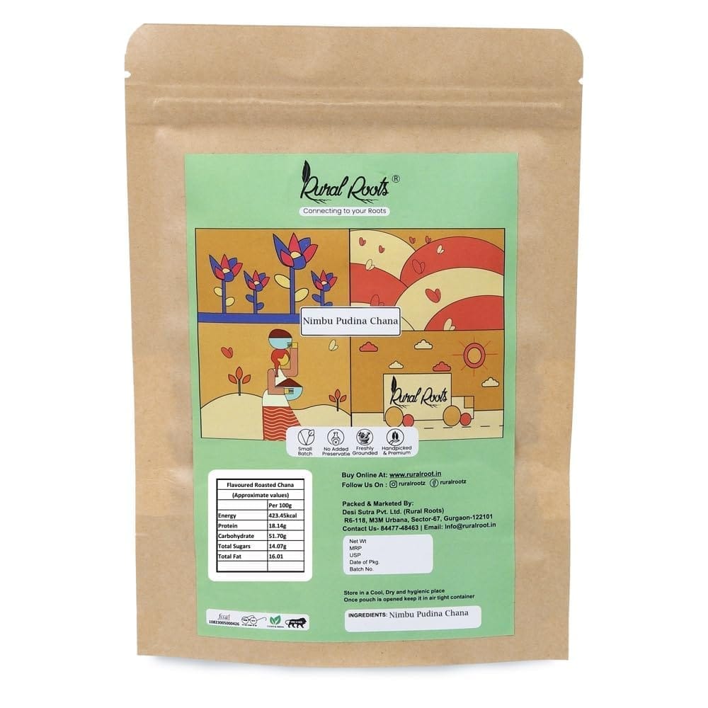 Rural Roots Masala Chana - 100 Gram | Roasted Chana Whole | Desi Chickpeas | Whole Chana with Skin | Tangy & Spicy Chickpeas Snack | Crunchy & Healthy Roasted Bengal Gram | Tasty Travel Food view 2