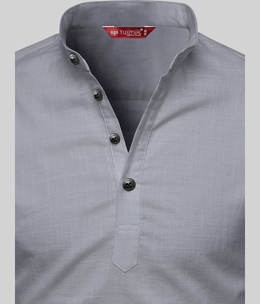 Yugnik Grey Cotton Men's Shirt Style Kurta ( Pack of 2 ) view 2