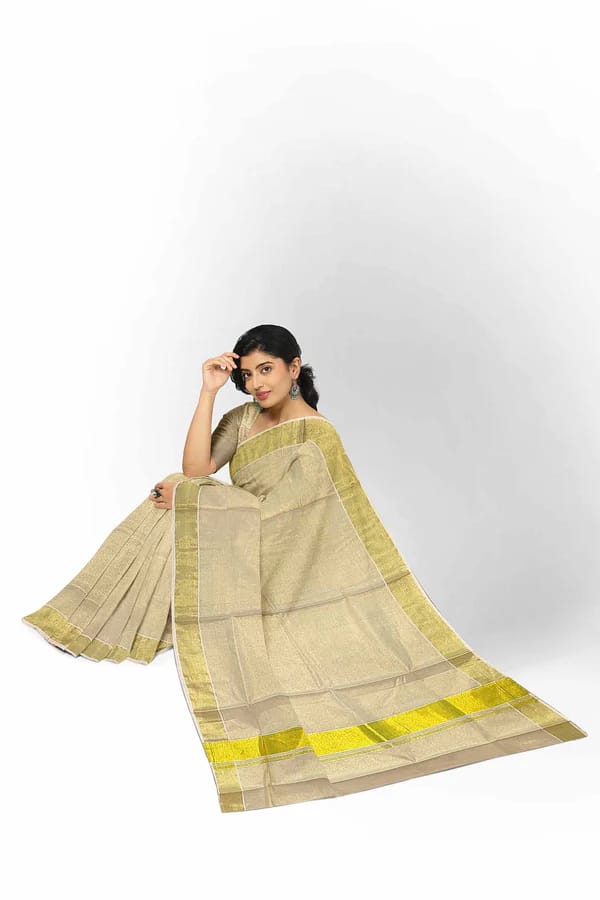 Kerala Golden Tissue Saree (3 inch) view 2
