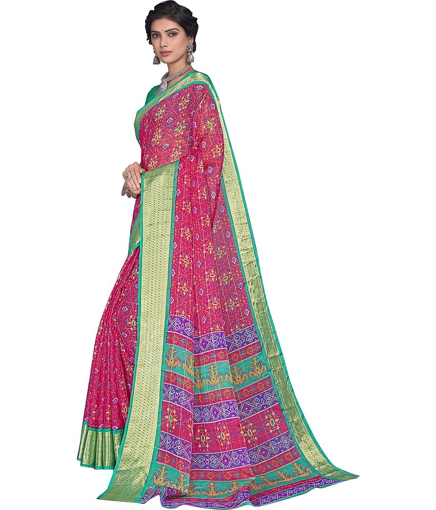 Sariya Organza Printed Saree With Unstitched Blouse Piece ( Navy Blue ) view 2