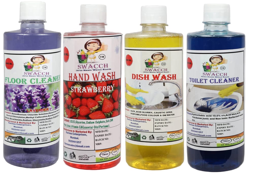 Home Care Combo Floor Cleaner Lavender, Hand Wash Strawberry, Dish Wash Lemon & Toilet Cleaner (500ml) (Pack of 4) view 2