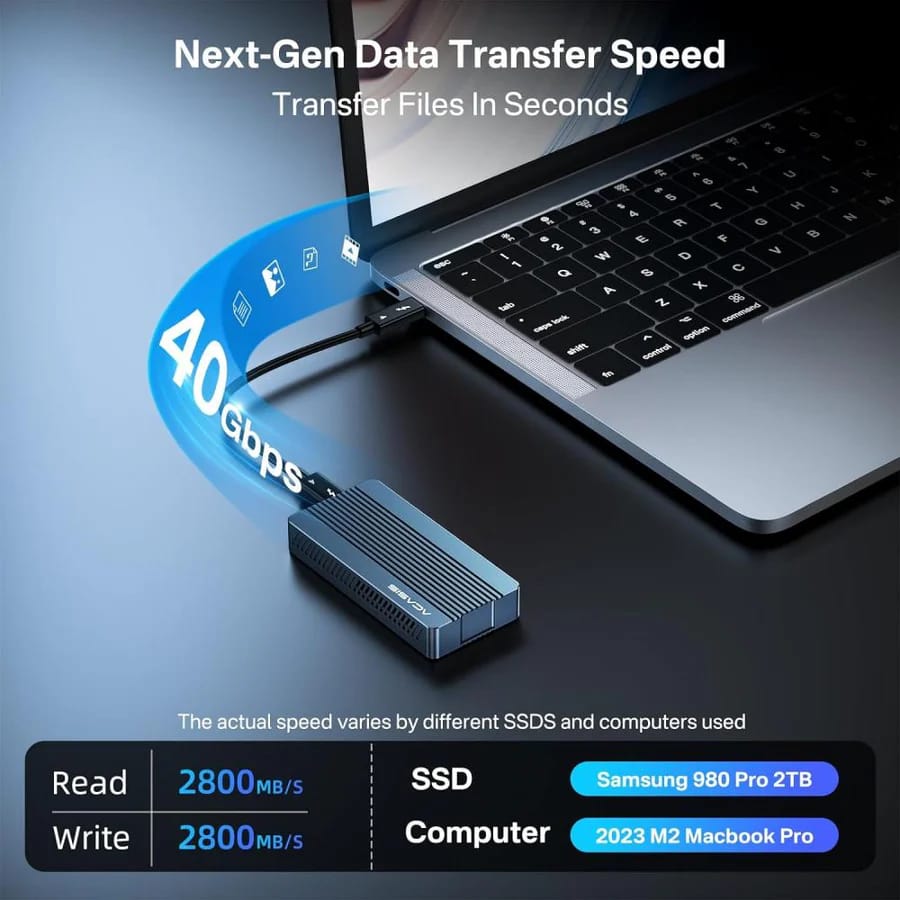 ACASIS 40Gbps M.2 NVMe SSD Enclosure with Cooling Fan, TBU405Pro for M1/M2 Pro/Max, Compatible with USB4/3.2/3.1/3.0/2.0, SSD Size 2280 B+M M-Key view 2