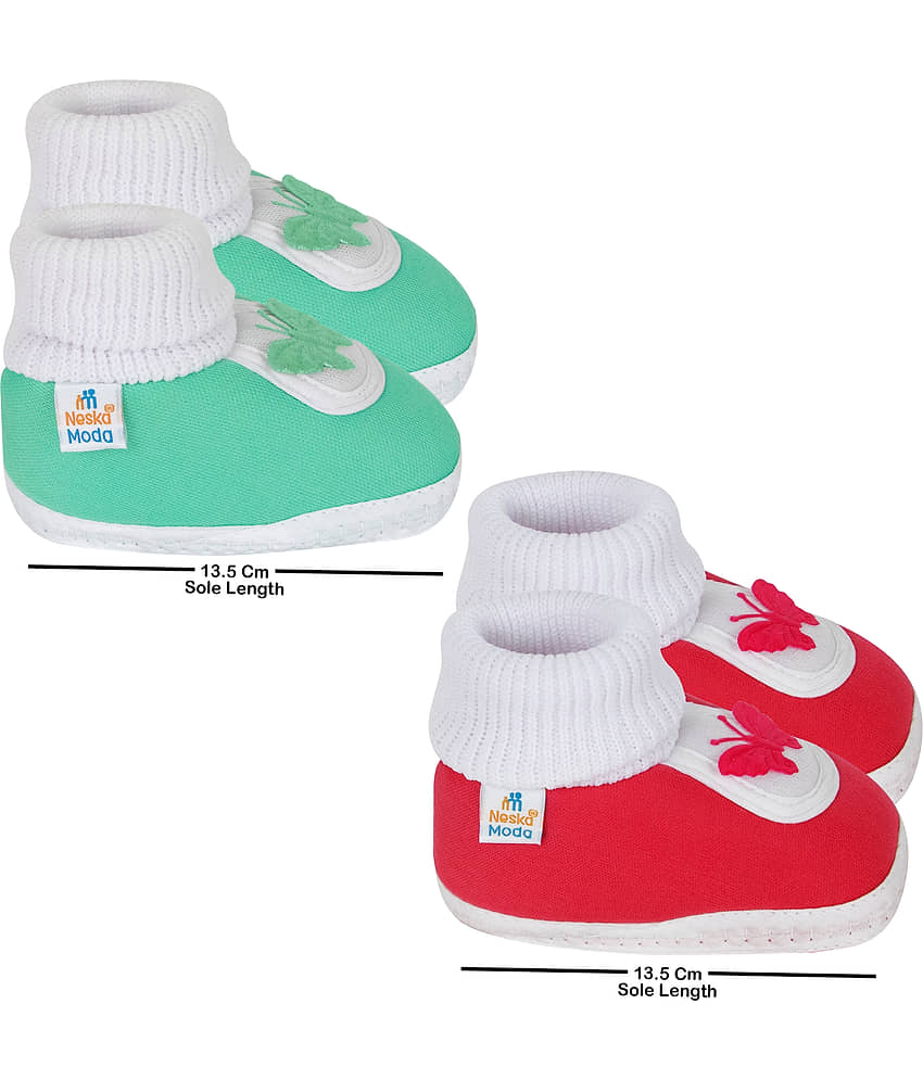 Neska Moda Set of 2 Pair Baby Boys & Baby Girls Butterfly Cotton Booties For 12 to 24 Months (Green,Red) view 2