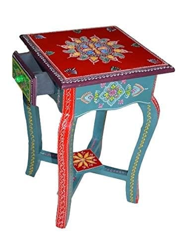 Wood To Cart® Wood Painted Sitting Stool |Bedside Table Antique Look Natural Wood with Drawer Storage for Living Room | 1 Drawer Stool | Bedside Table| Home Decor(Multicolor) view 2