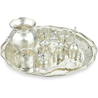 SEMORA Aaradhna Pooja 13 Piece Set Silver Plated for Pooja and Gifting view 2