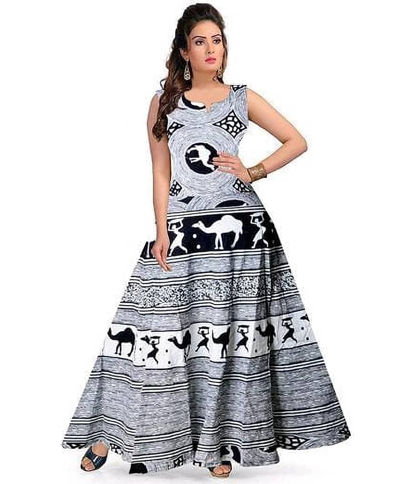 OuterWear Multicolor Flared Cotton Blend Women's Stitched Ethnic Gown ( Pack of 1 )