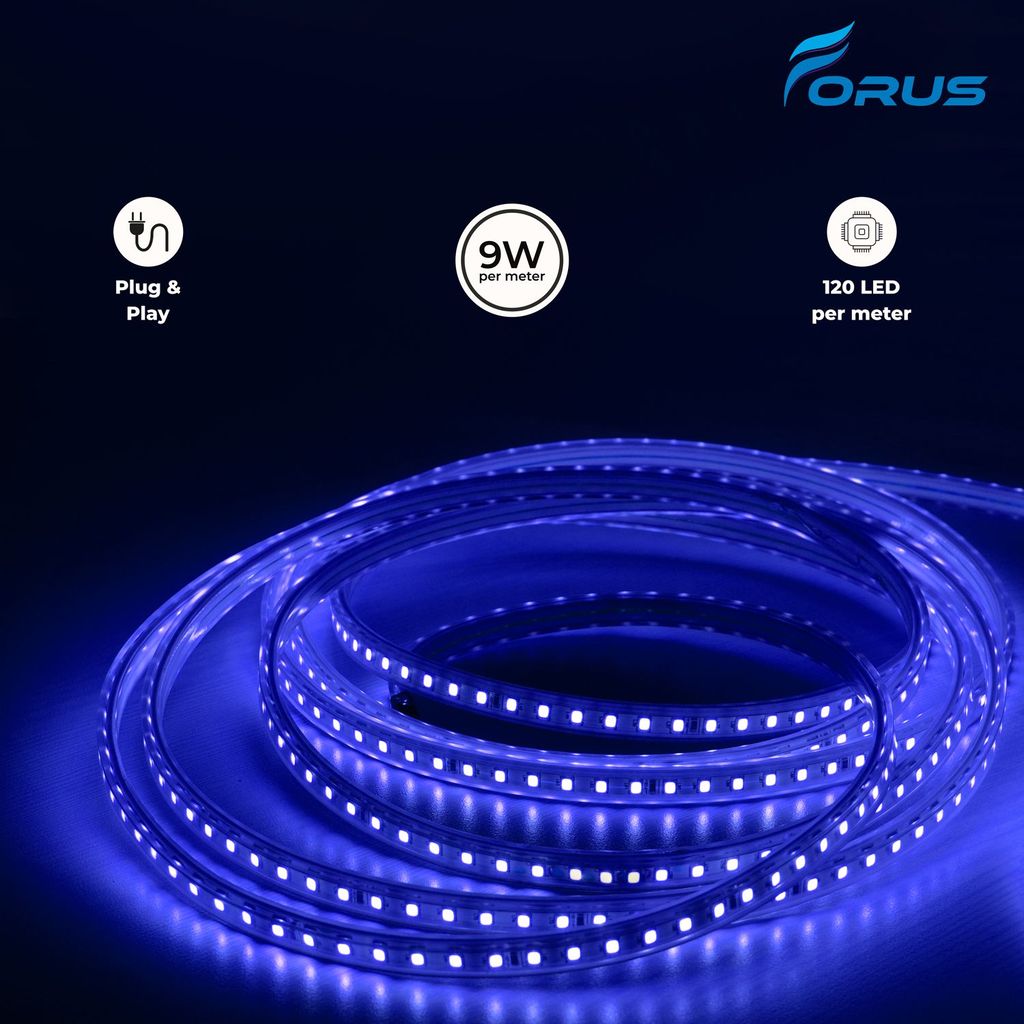 Forus LED Rope Strip Light 5 Meters 1 Year Warranty, Outdoor Waterproof Decorative Cove Lights for Ceiling, Balcony, Home Decor, Interior Decoration, Flexible Rope Light for Diwali, Christmas & New Year -Blue view 2