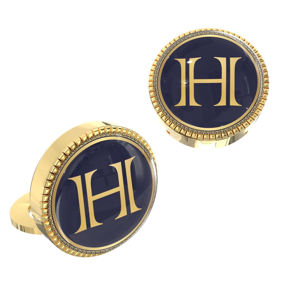 The Smart Buttons - Gold Colour Plated Shirt Button Cover Cufflinks for Men - Personalized Initials - H view 2