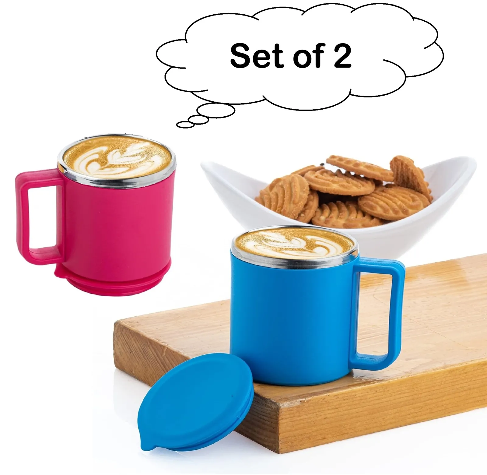 Happy Mug Coffee/Tea/Milk Mug Plastic with Stainless Steel Inner Mug Cup with Handle view 2