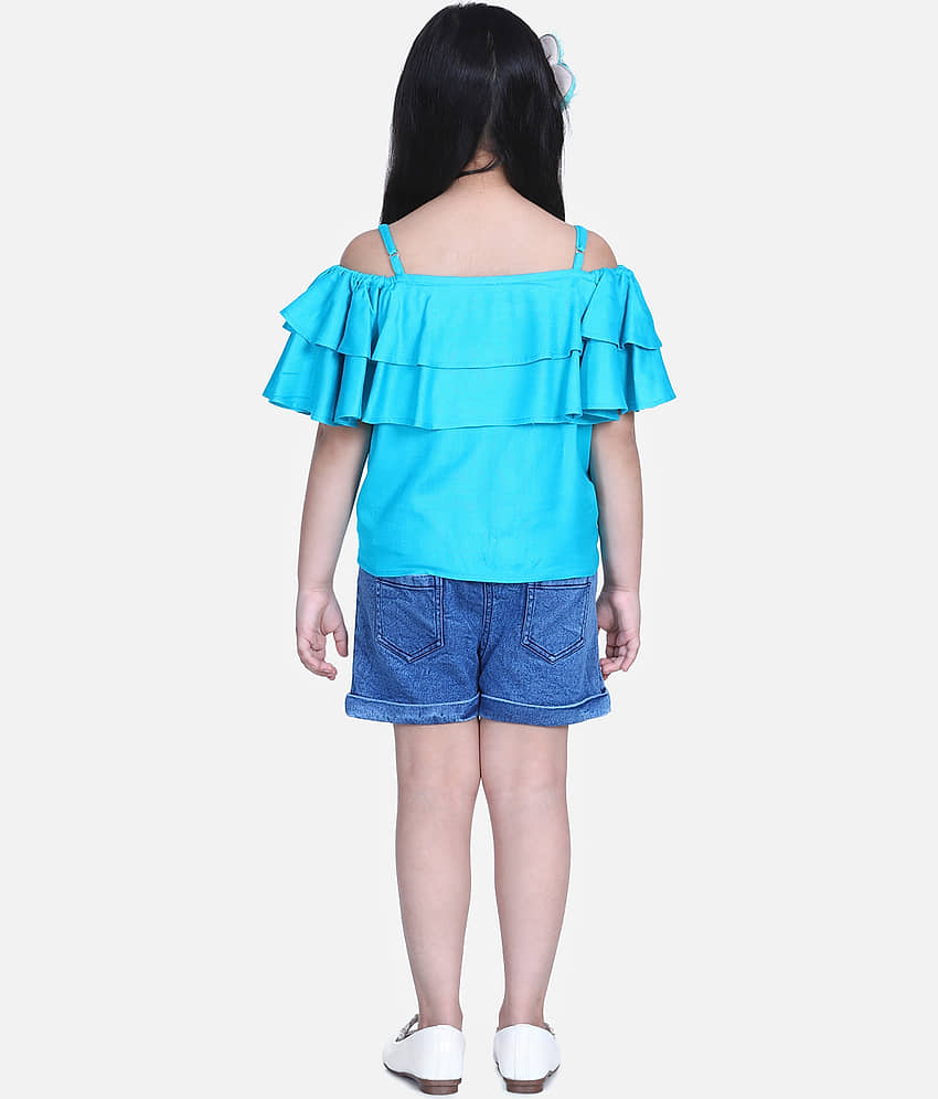 StyleStone Pack of 1 Girls Rayon Top With Shorts ( Blue ) view 2