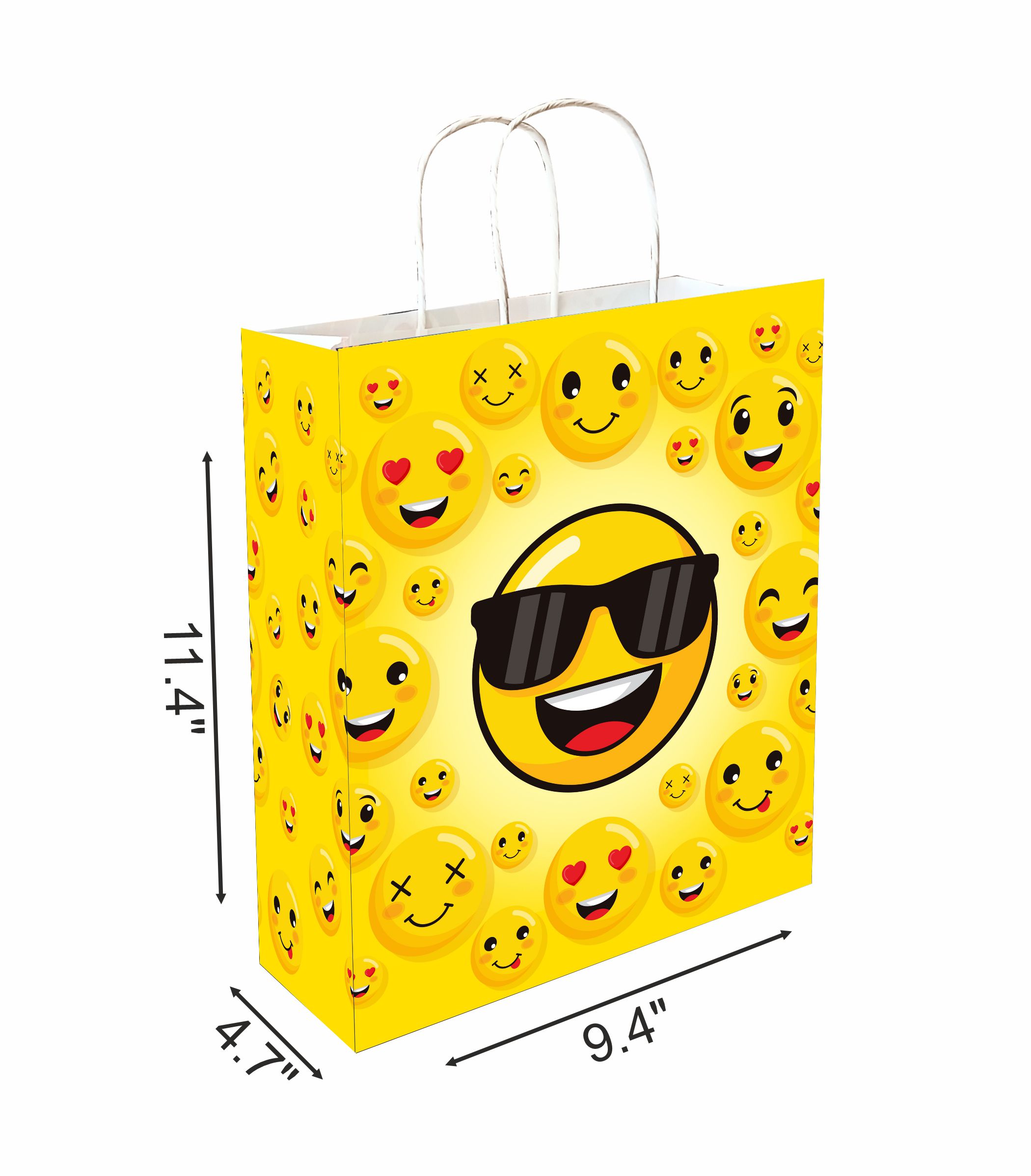 90 GSM Emoji Smiley Printed Attractive Paper Gift Bags, Ideal for Birthday Return Gifts, Kids Party, & Gifting on Special Occasions (Size: 11.4 x 9.4 x 4.7 inch) - 24 view 2