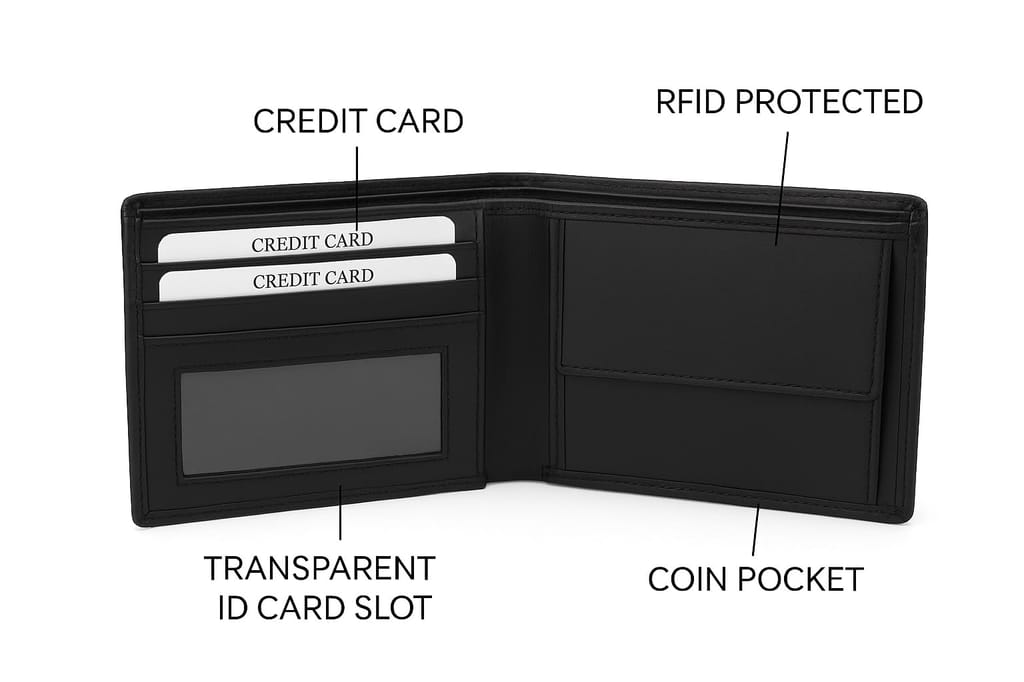 Twiner RFID Protected Bi-Fold Leather Wallet with Coin Pocket view 2