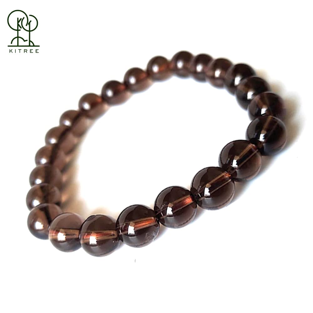 KITREE NATURAL FENG-SHUI REIKI HEALING SMOKY QUARTZ CRYSTAL BRACELET 8 MM ROUND SHAPE FOR MENS AND WOMENS(COLOR BROWN) view 2